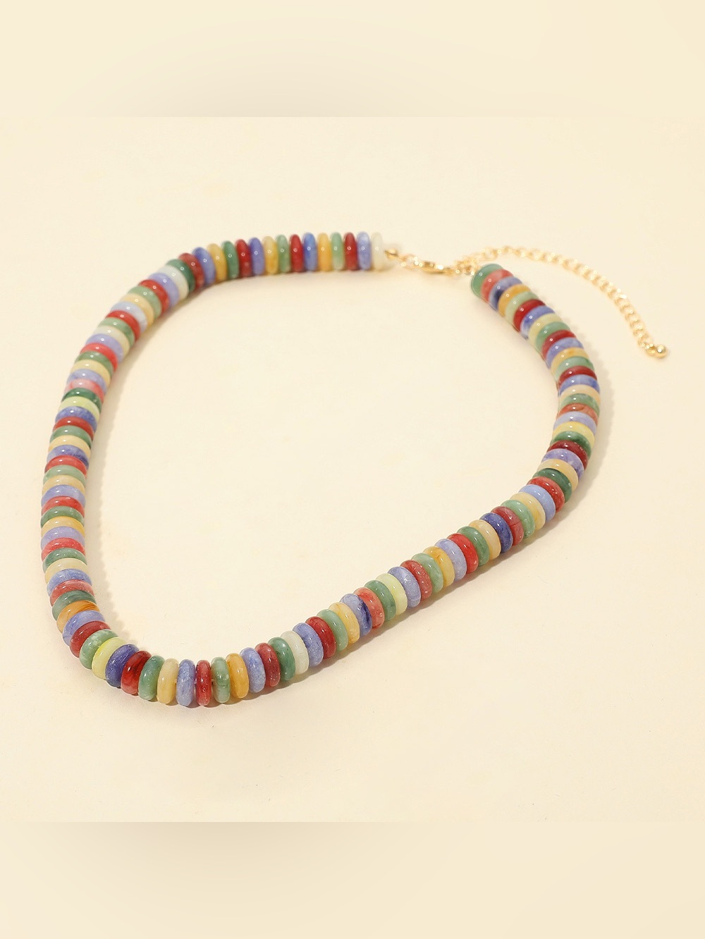 Flat Resin Disc Beaded Necklace